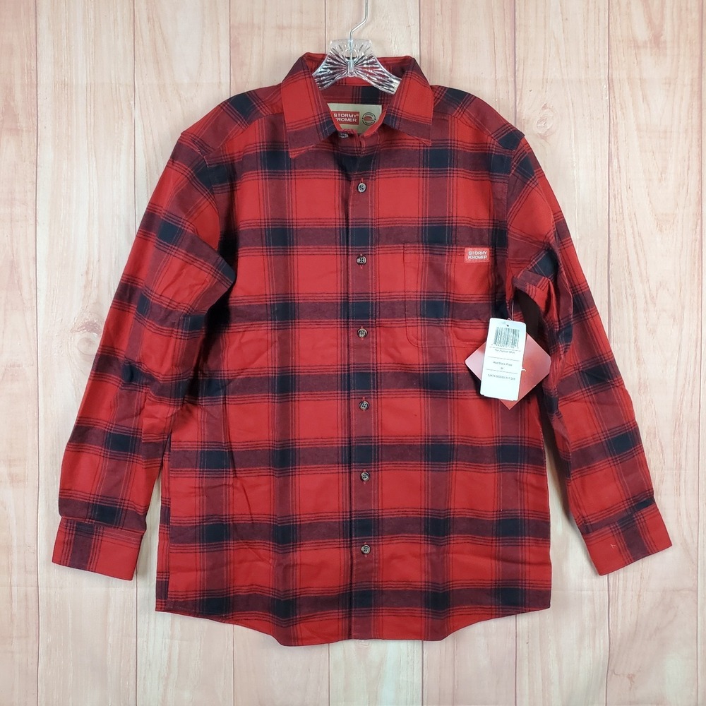 Stormy Kromer Mens Shirt Sz M Flannel Red Plaid Collared Long Sleeve Button-Up